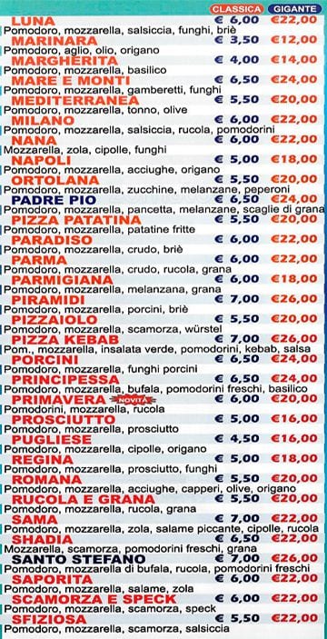 Menu di La Regina 