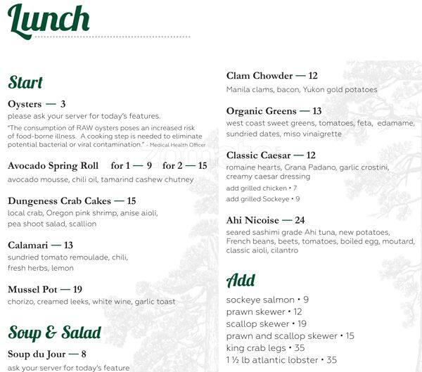 The Fish House Menu, Menu for The Fish House, West End, Vancouver