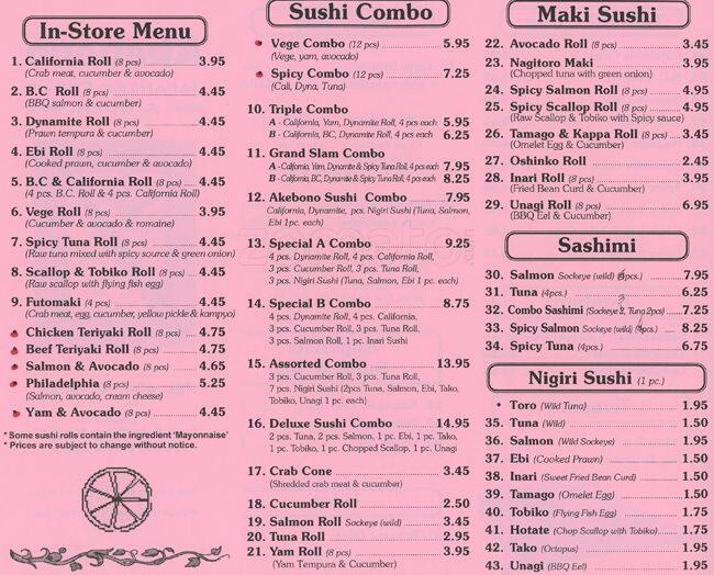 Akebono Japanese Foods & Sushi Menu Urbanspoon/Zomato