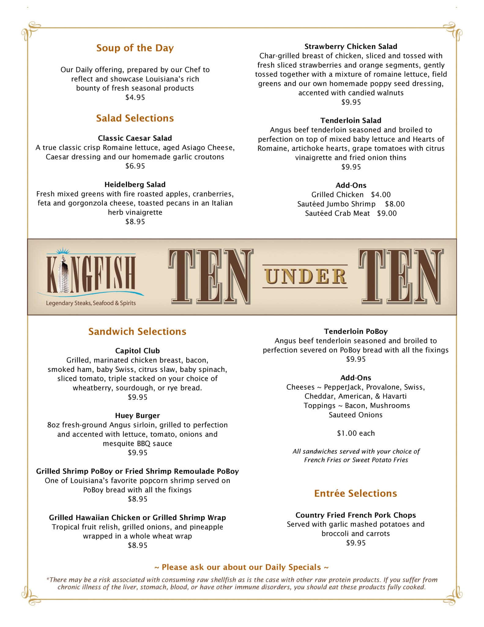Kingfish Menu, Menu untuk Kingfish, Downtown, Baton Rouge Urbanspoon