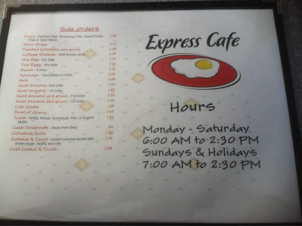 Menu at Express Cafe, Meridian