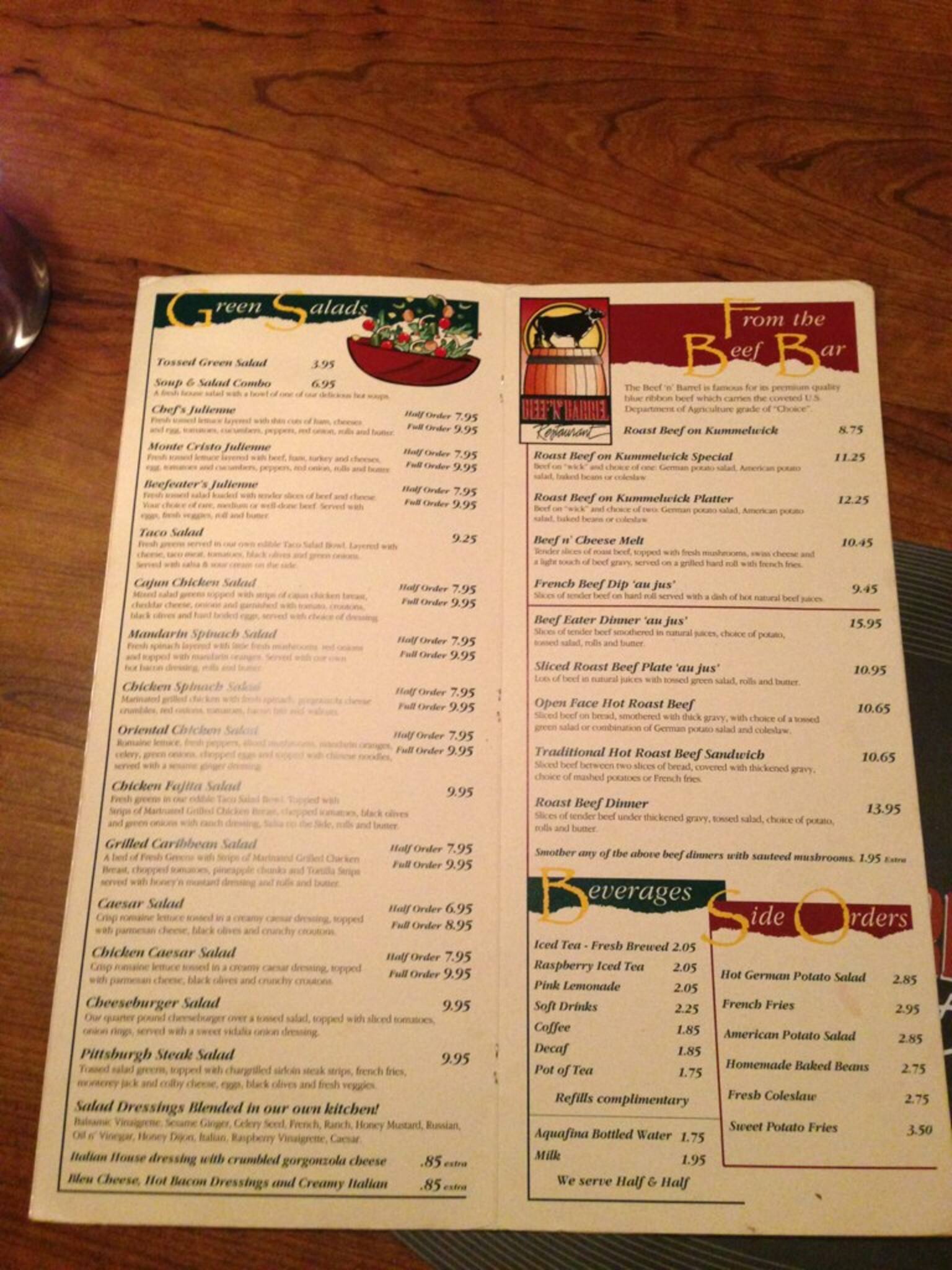 Menu at BeefNBarrel, Olean
