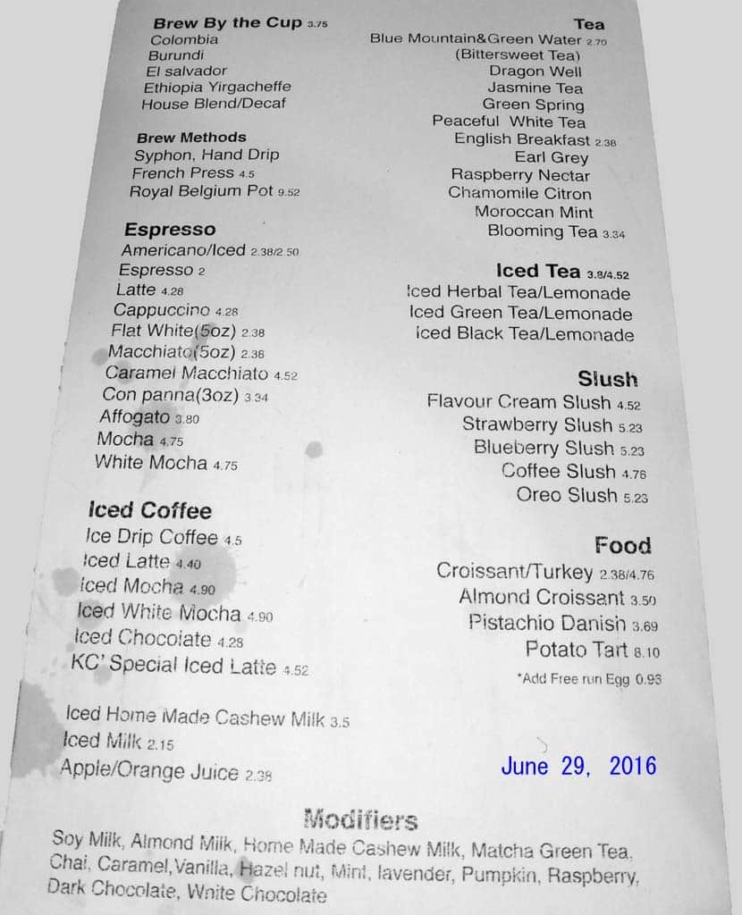 The Only Cafe Menu, Menu for The Only Cafe, Kitsilano, Vancouver