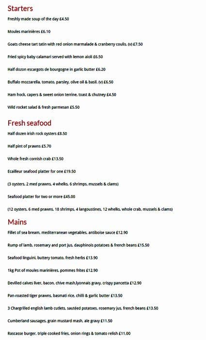 La Rascasse menu