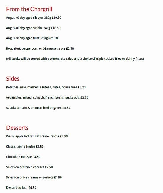 La Rascasse menu