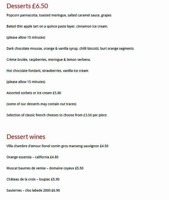 La Rascasse menu