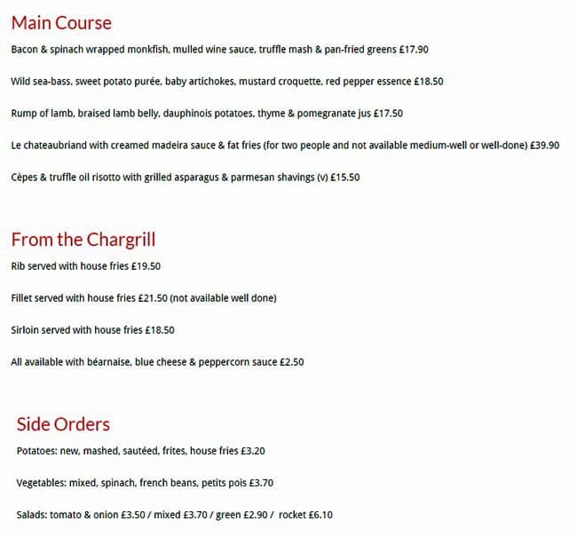 La Rascasse menu