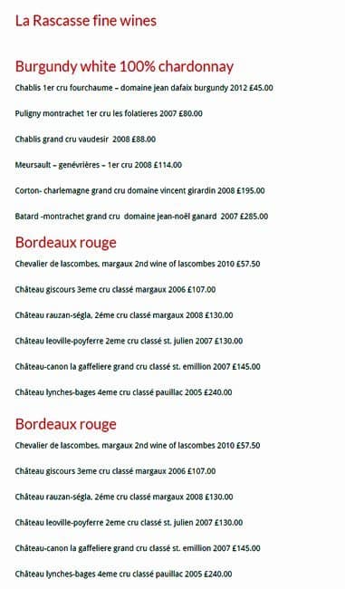 La Rascasse menu