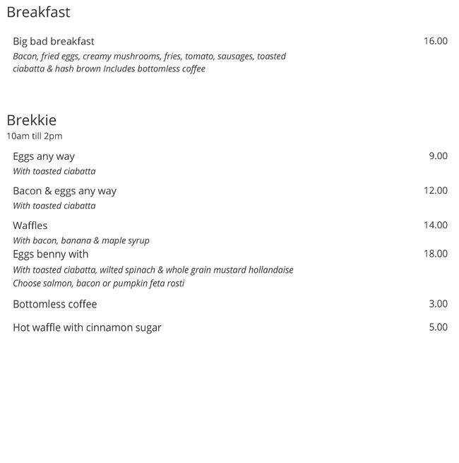Menu at Astrolabe Brew Bar, New Zealand