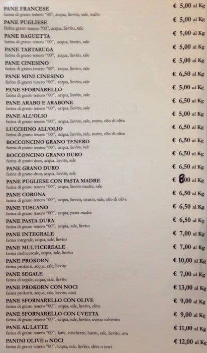 Menu di Panificio Betlemme Milano 