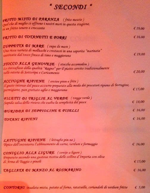 Menu di Osteria di via Pre 