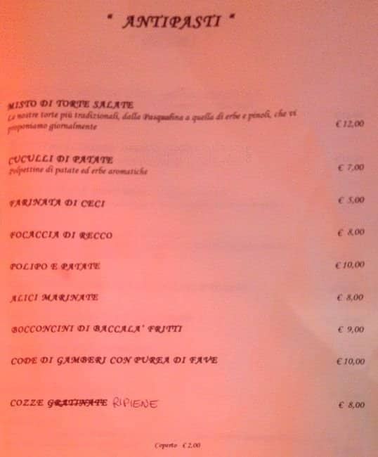 Menu di Osteria di via Pre 