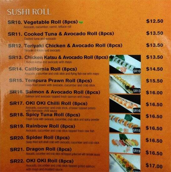 Menu at Oki Oki restaurant, Hornsby