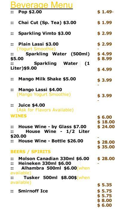 Simba's Grill menu