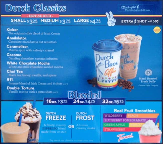 Carta del pub y bar Dutch Bros Coffee, Sonoma