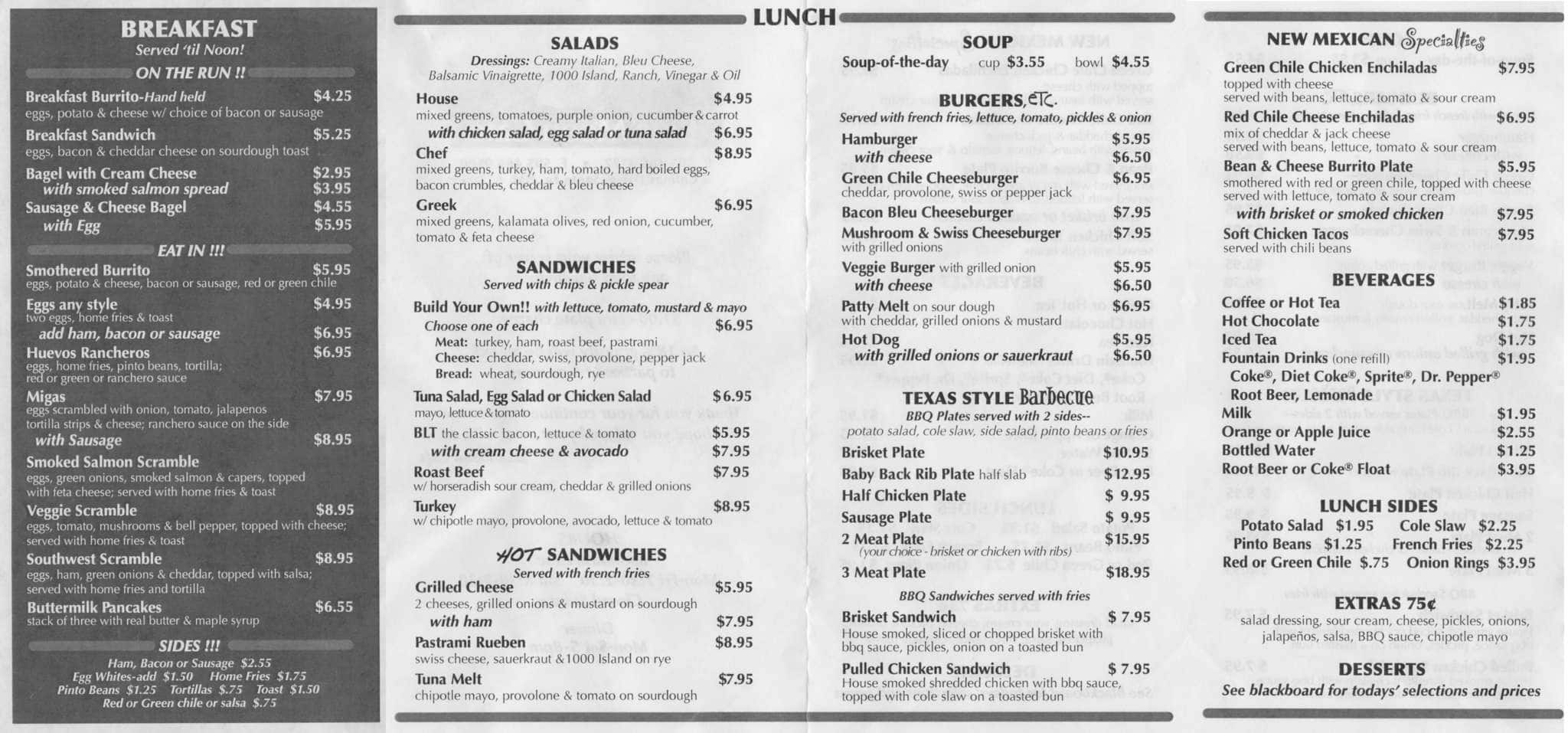 Blue Moon Cafe Menu Menu For Blue Moon Cafe Santa Fe Santa Fe