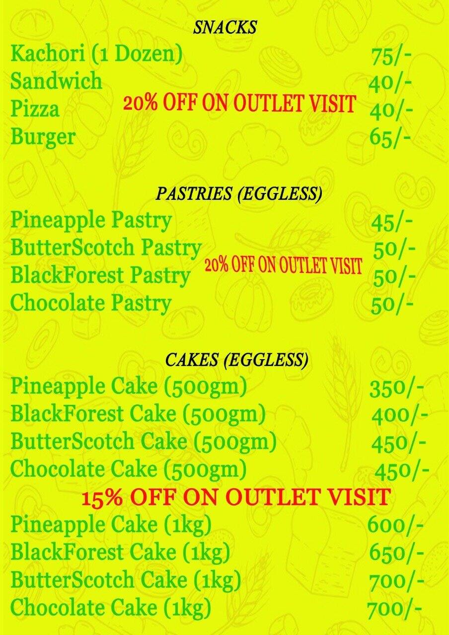 Menu at Greenland Bakery (Cakes Home Delivery In Jammu.), Jammu