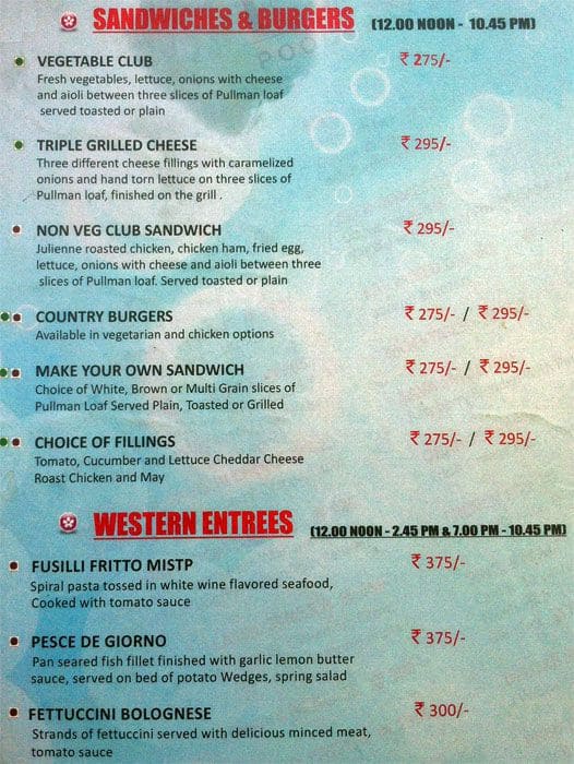 Pool Bar & Grill menu