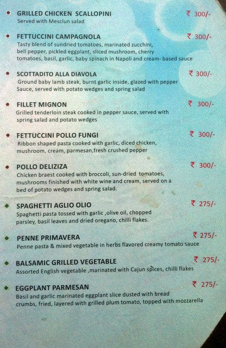 Pool Bar & Grill menu