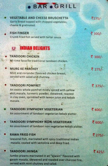 Pool Bar & Grill menu