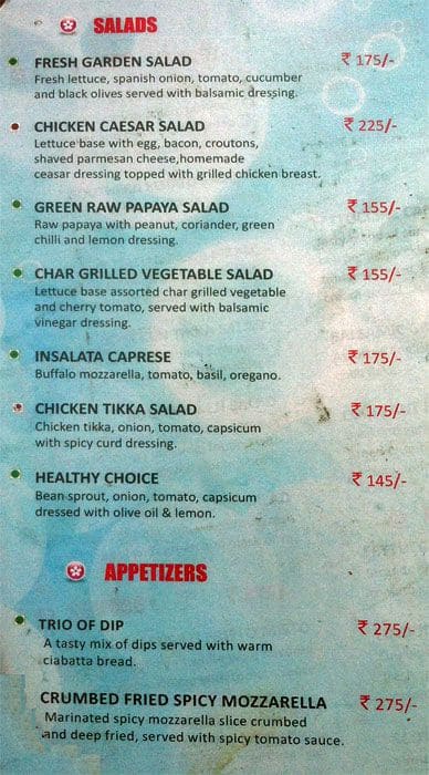 Pool Bar & Grill menu