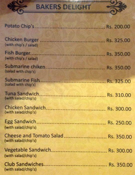 Testa Bake House menu