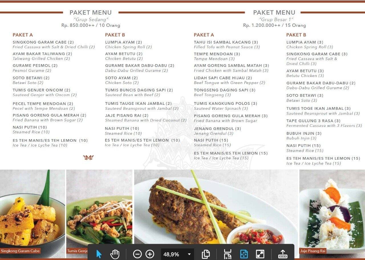 Menu at Wayang Bistro restaurant, Jakarta, Jl. Gatot Subroto No.Kav. 1