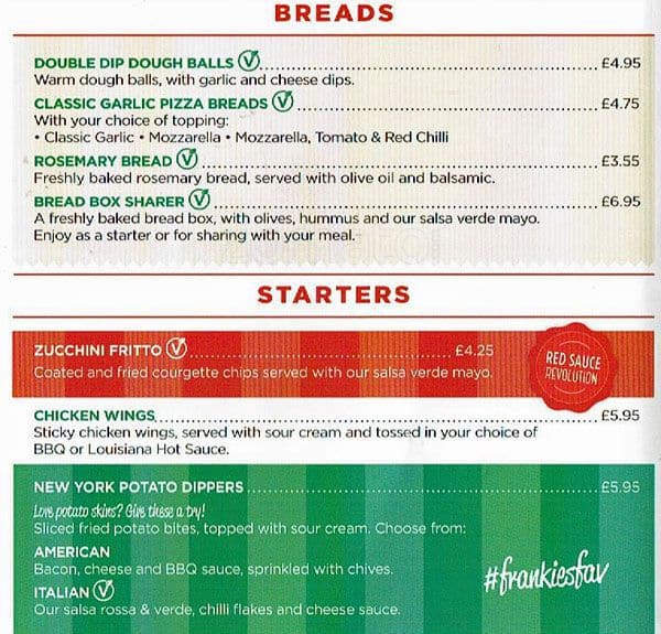 Frankie And Bennys Menu Menu For Frankie And Bennys New Town Edinburgh