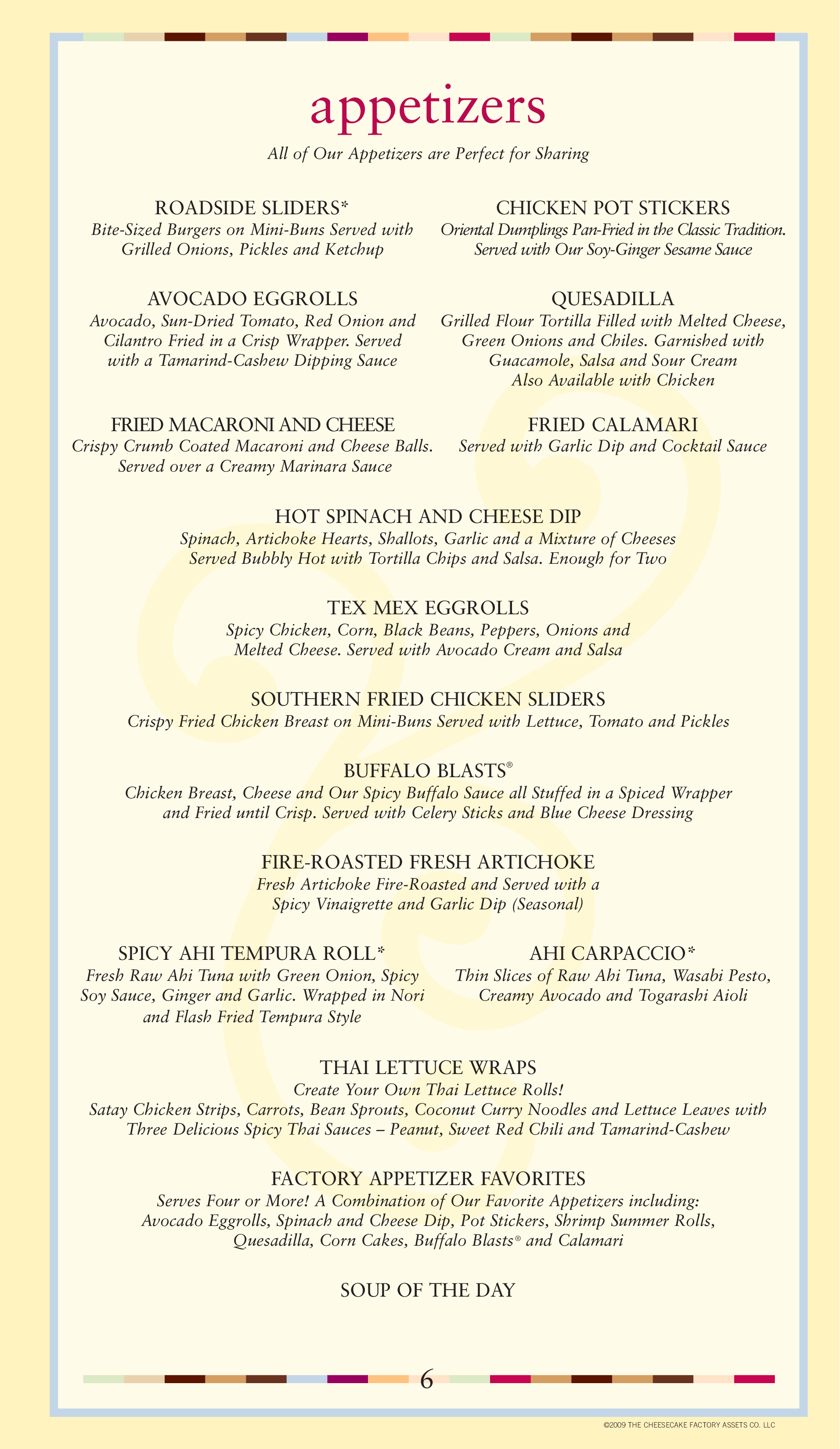 The Cheesecake Factory Menu Menu For The Cheesecake Factory Bethesda 