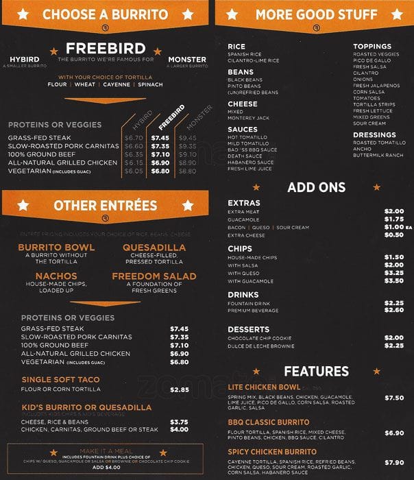 Freebirds World Buritto Menu, Menu for Freebirds World Buritto ...