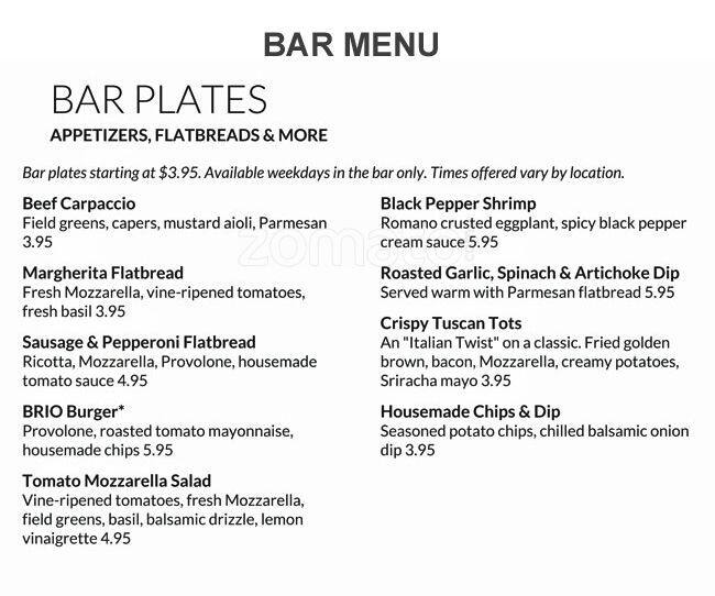 Menu at Brio Italian Grille pizzeria, Southlake, Plaza Pl