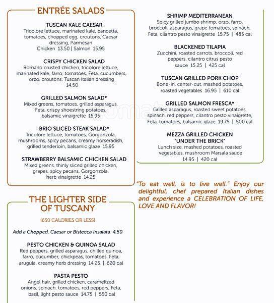 Menu at Brio Italian Grille pizzeria, Southlake, Plaza Pl