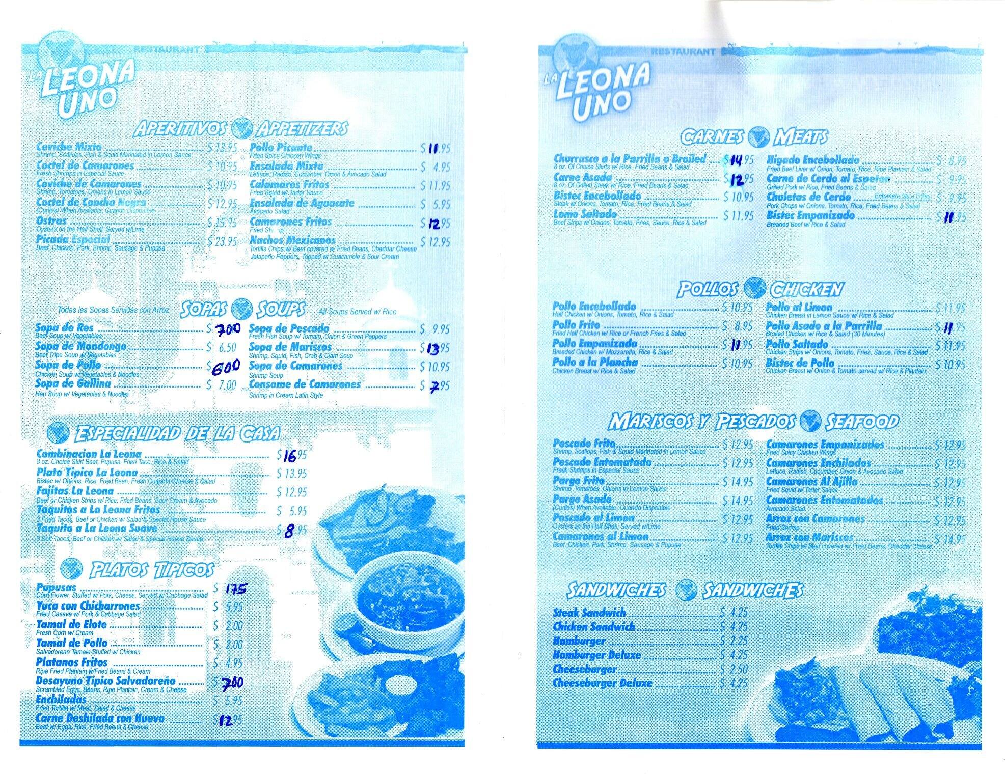 Menu at La Leona Uno pub & bar, North Bergen