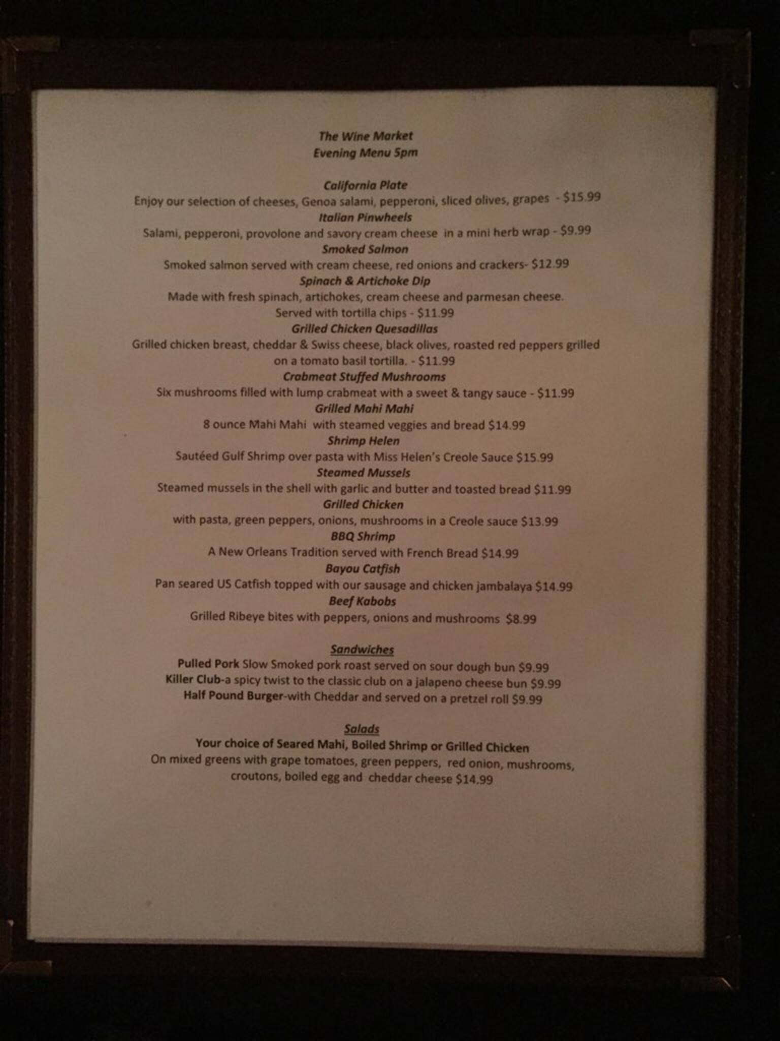 Menu at Wine Market pub & bar, Slidell, Gause Blvd