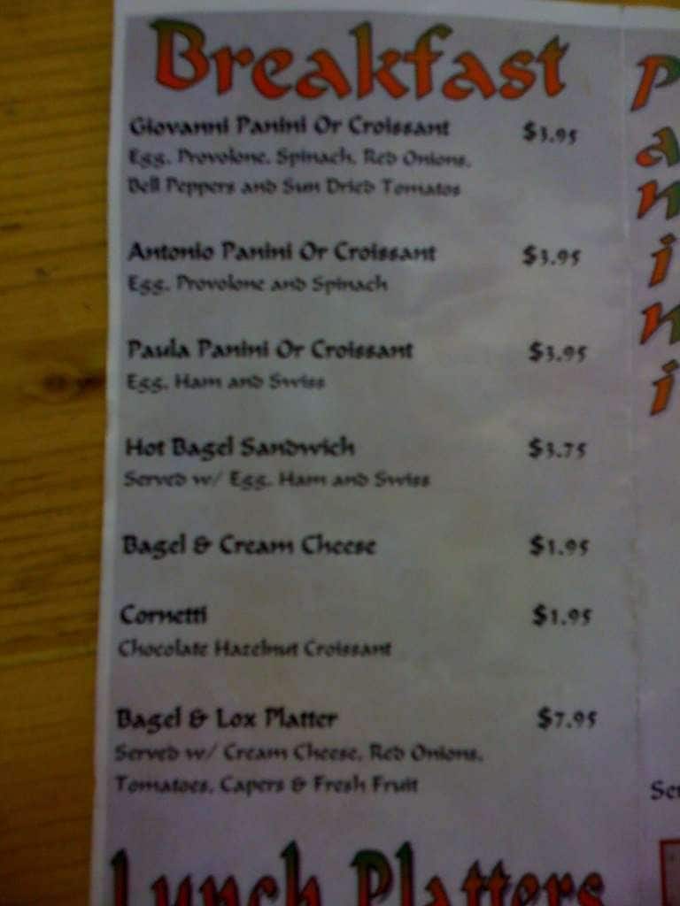 Buon Giorno Caffe Menu, Menu for Buon Giorno Caffe, Northeast, El Paso