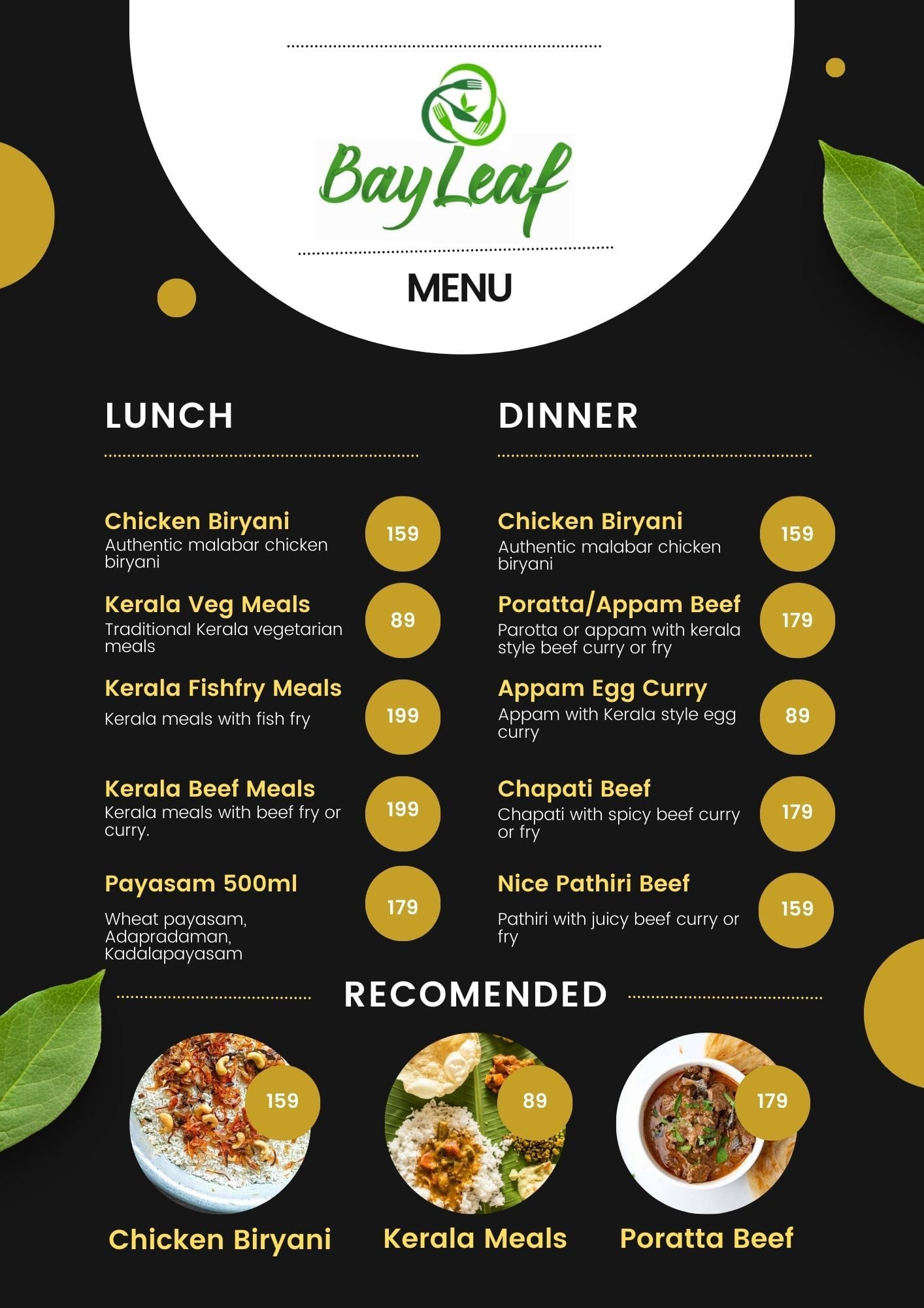 Menu of Bay Leaf, Kakkanad, Kochi