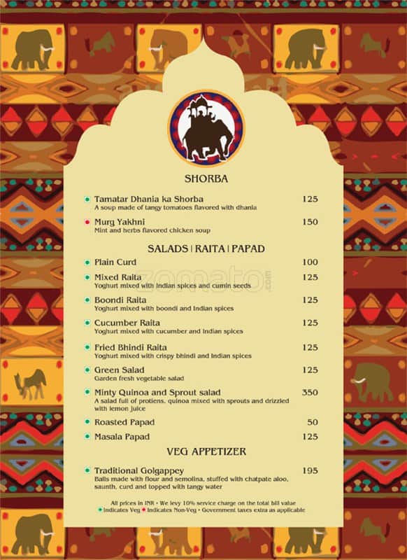 Indus Grill menu