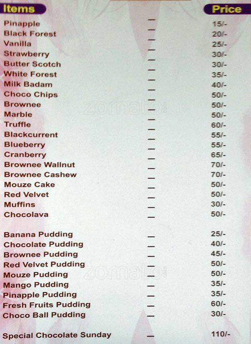 Cheffron Bakery Menu, Menu for Cheffron Bakery, Najafgarh, New Delhi