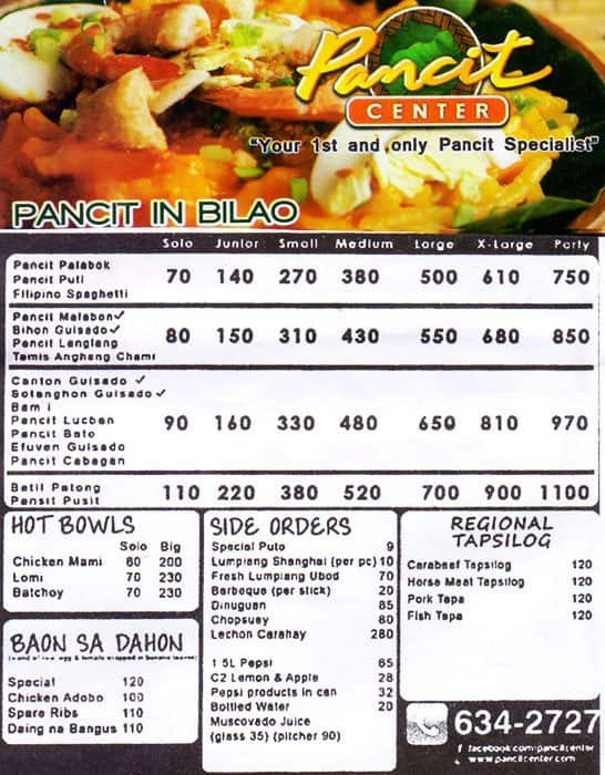 Pancit Center Menu, Menu for Pancit Center, Rosario, Pasig City ...