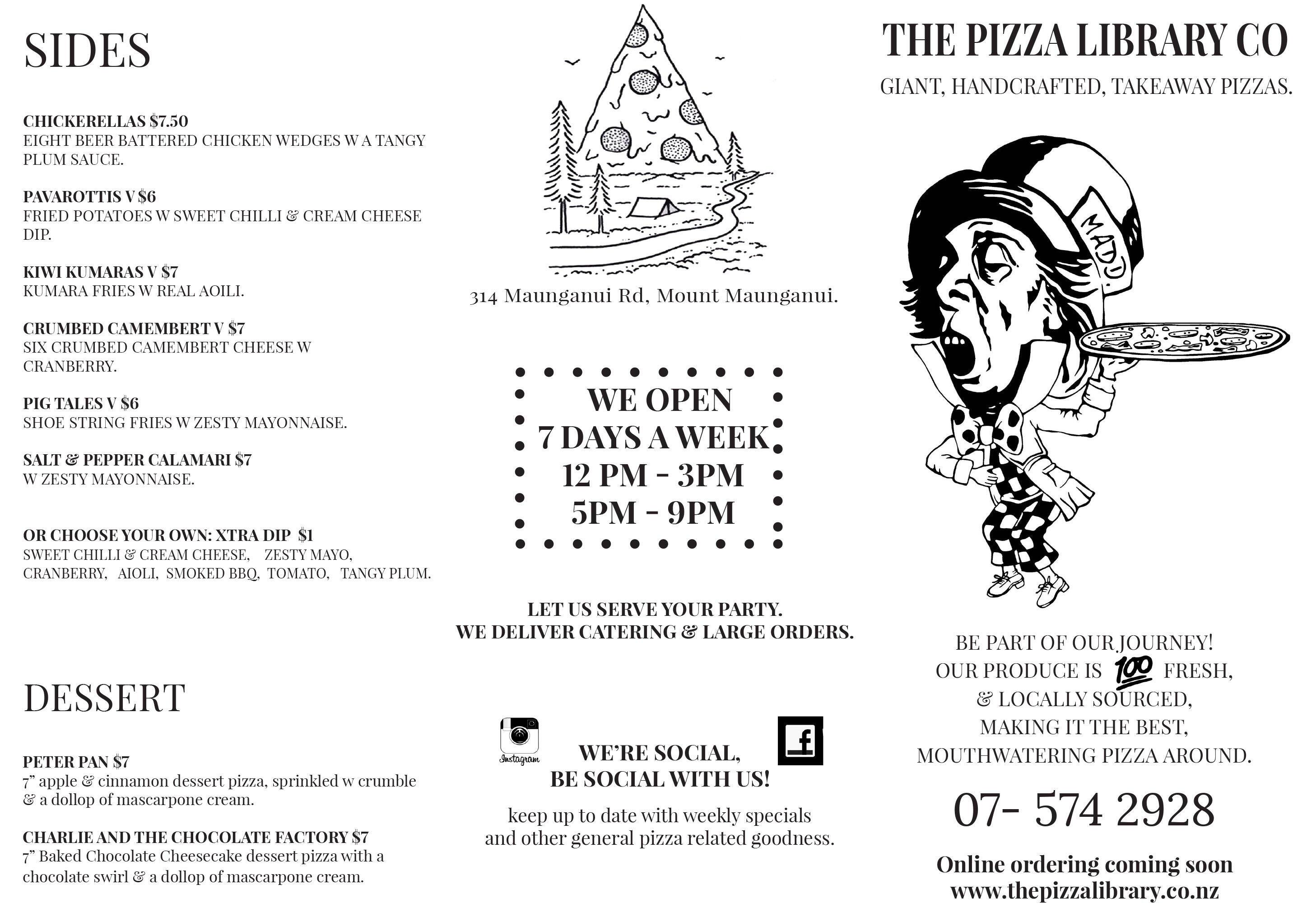 The Pizza Library Co. menu, Menu restauracji The Pizza Library Co., Mt