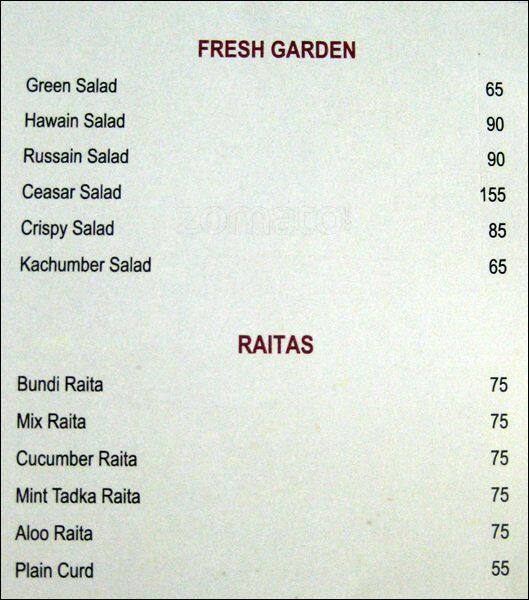 La Calypso menu