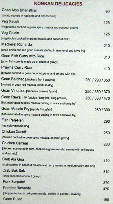 La Calypso menu