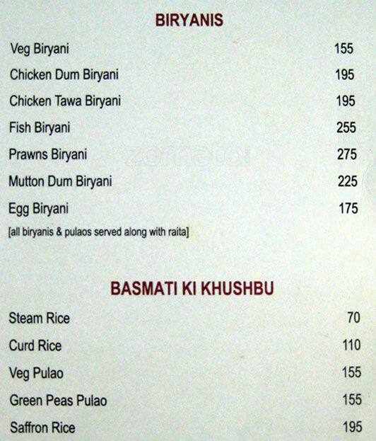 La Calypso menu