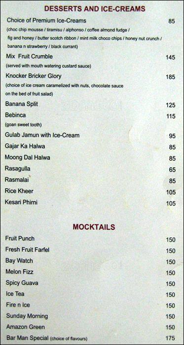 La Calypso menu