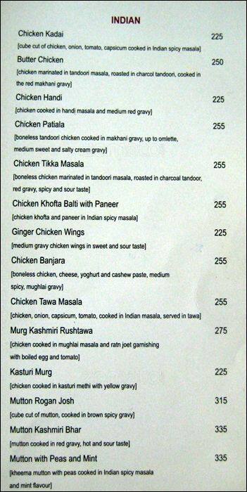 La Calypso menu
