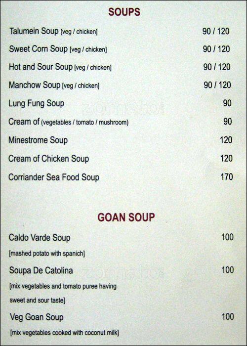 La Calypso menu