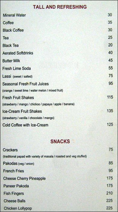 La Calypso menu