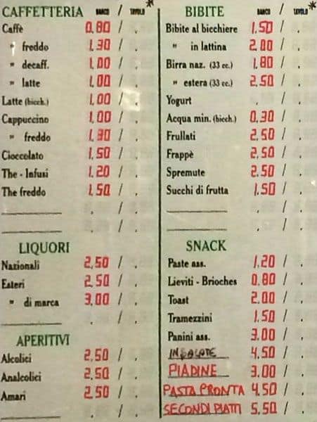 Menu di Ideal Bar 
