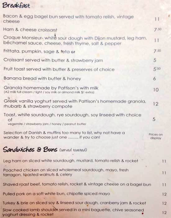 Pattison's Patisserie Menu Urbanspoon/Zomato