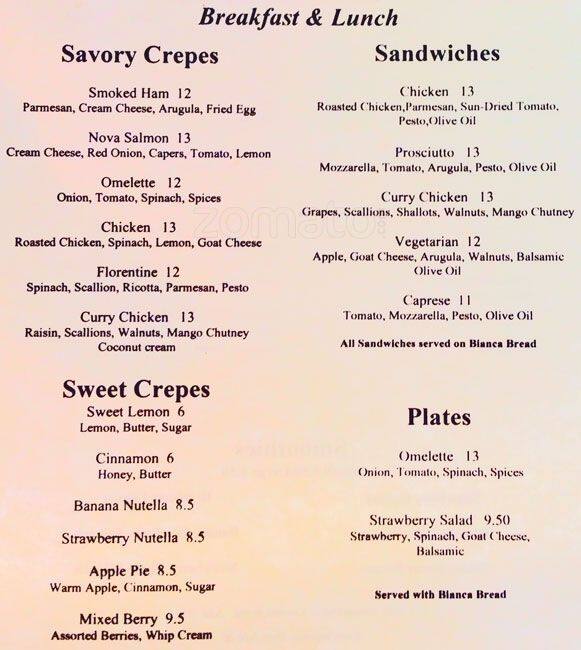 The Little Sweet Cafe menu, Menu restauracji The Little Sweet Cafe